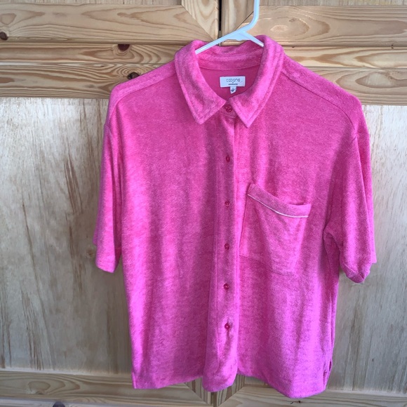 Cabana by Crown & Ivy Barbie pink Terry swim coverup shirt size S - Picture 1 of 3